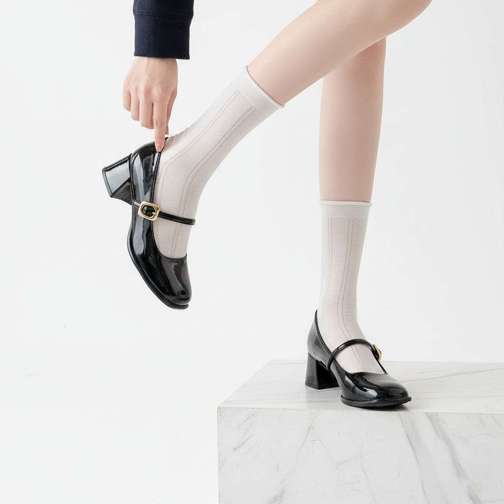 Black Vintage Thick Heel