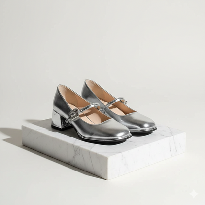 Silver Vintage Thick Heel