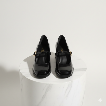 Black Vintage Thick Heel