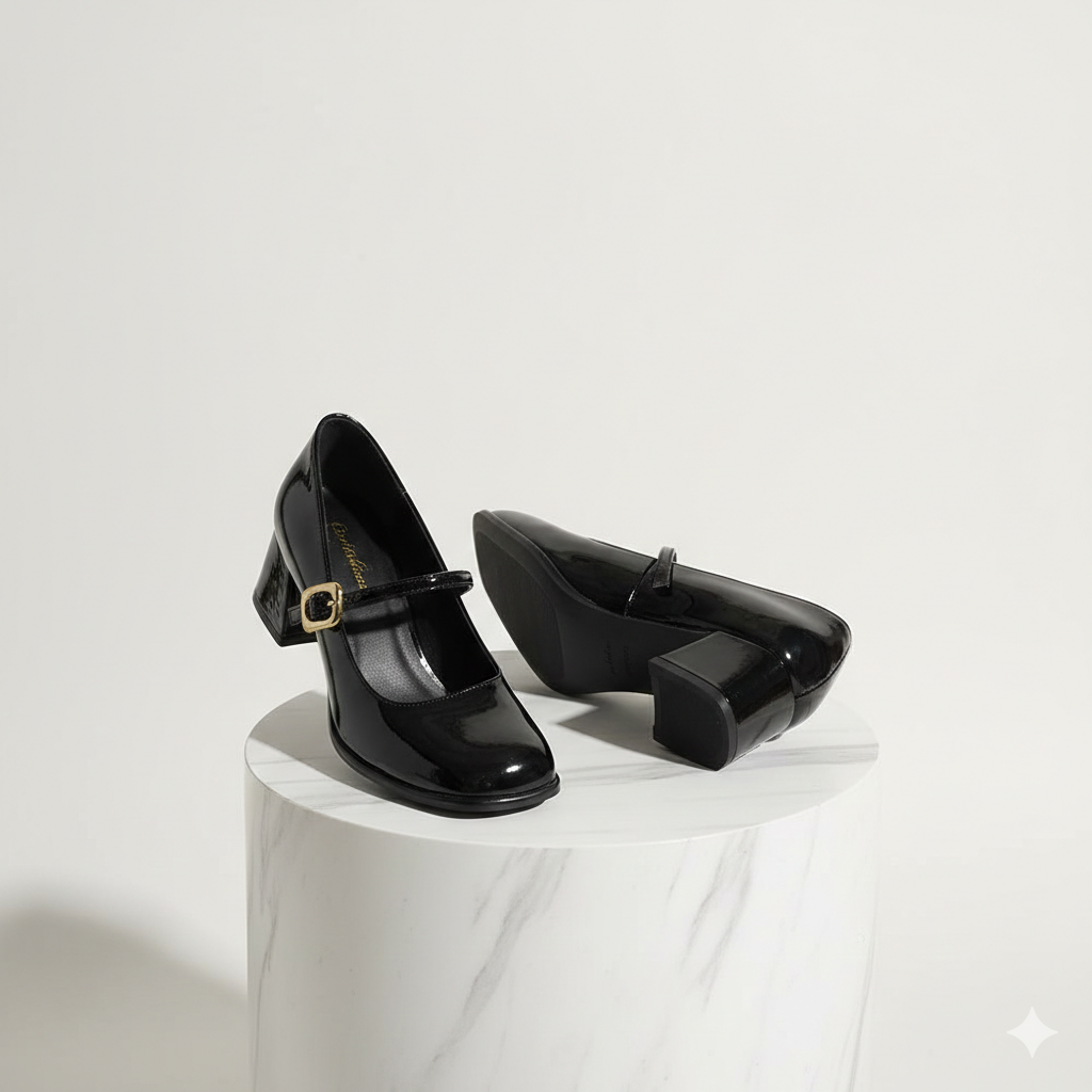 Black Vintage Thick Heel