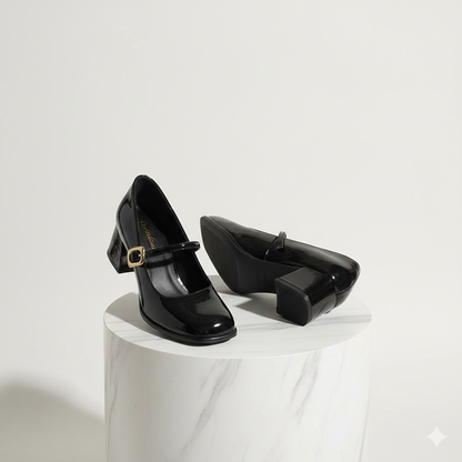 Black Vintage Thick Heel