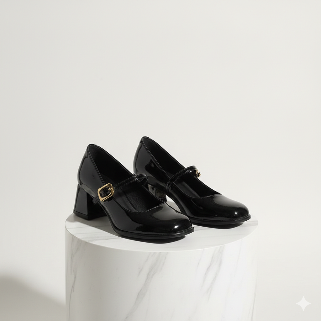 Black Vintage Thick Heel