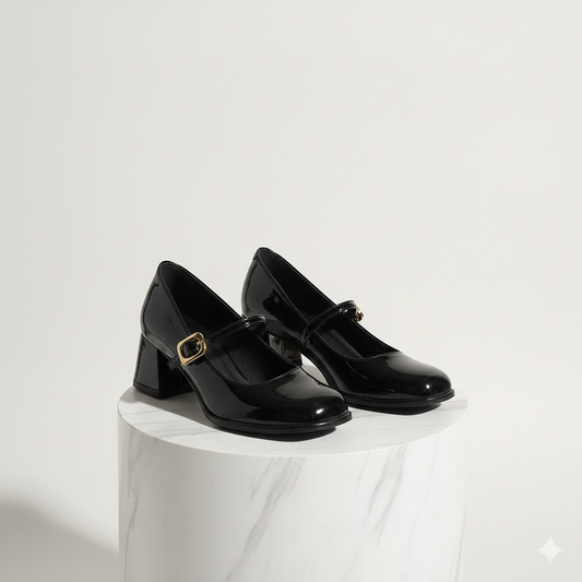 Black Vintage Thick Heel