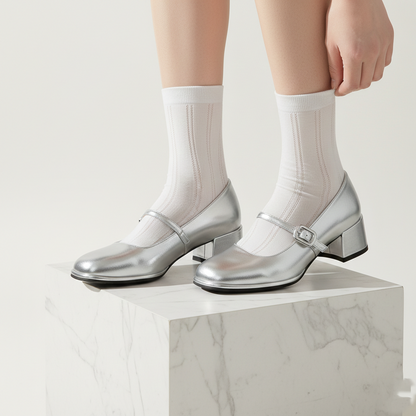 Silver Vintage Thick Heel