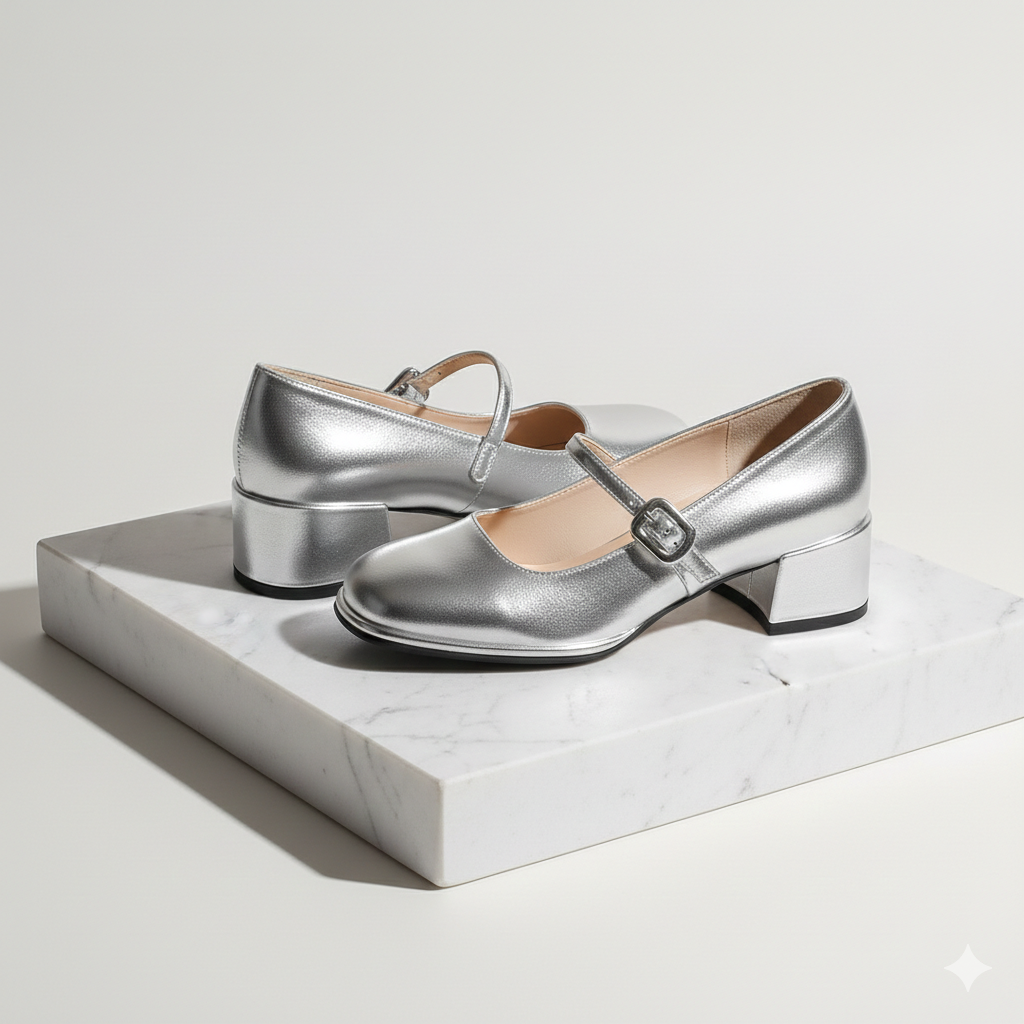 Silver Vintage Thick Heel