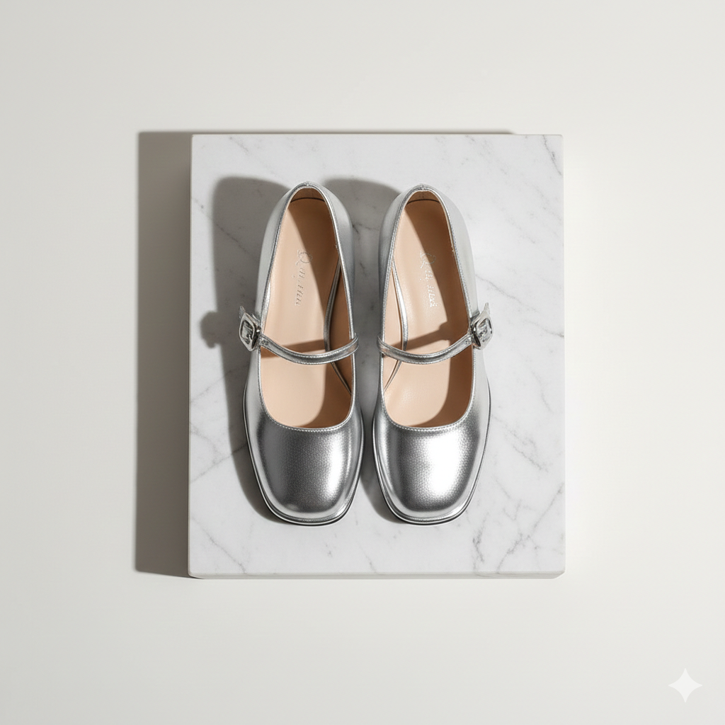 Silver Vintage Thick Heel