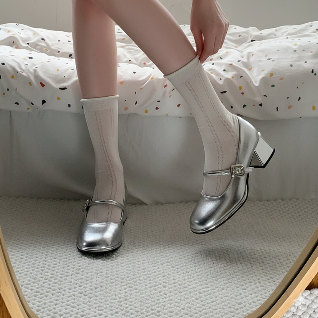 Silver Vintage Thick Heel