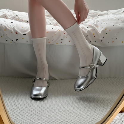Silver Vintage Thick Heel