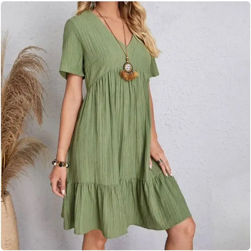 V-Neck Short Sleeve  Dress