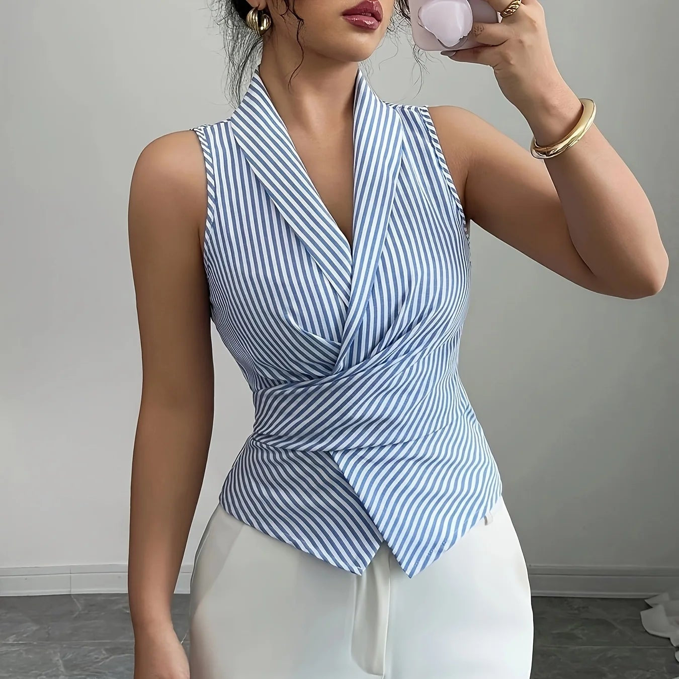 Elegant Sleeveless V-Neck Blouse